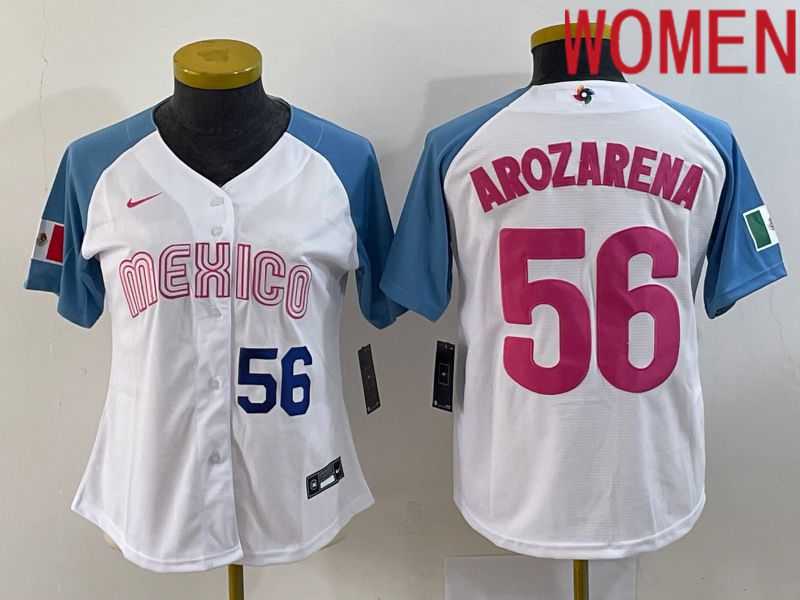 Women 2023 World Cub Mexico #56 Arozarena White Nike MLB Jersey